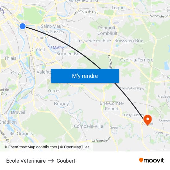 École Vétérinaire to Coubert map