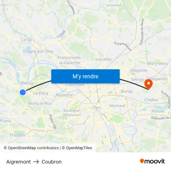 Aigremont to Coubron map