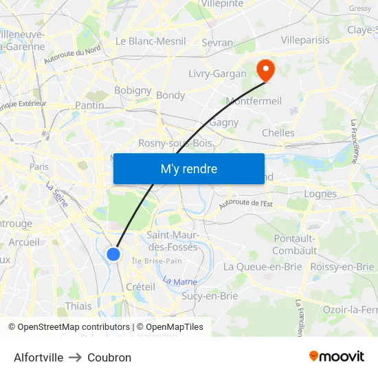 Alfortville to Coubron map