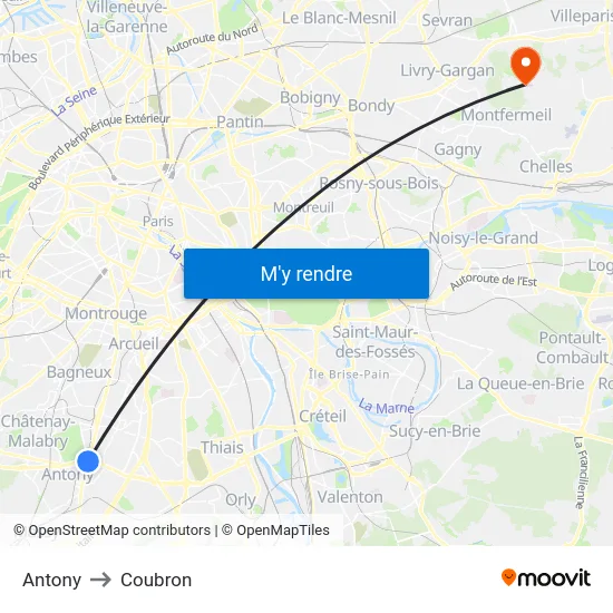 Antony to Coubron map