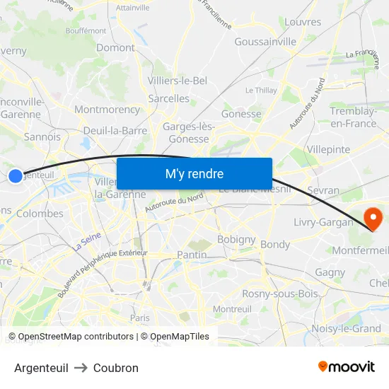 Argenteuil to Coubron map