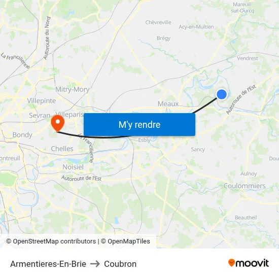 Armentieres-En-Brie to Coubron map