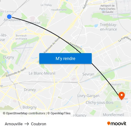 Arnouville to Coubron map