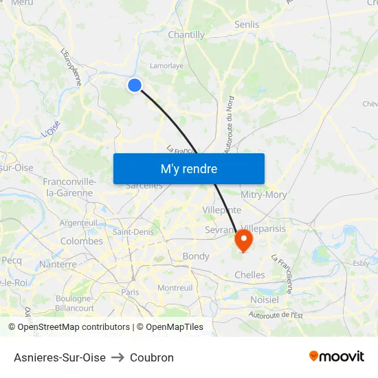 Asnieres-Sur-Oise to Coubron map