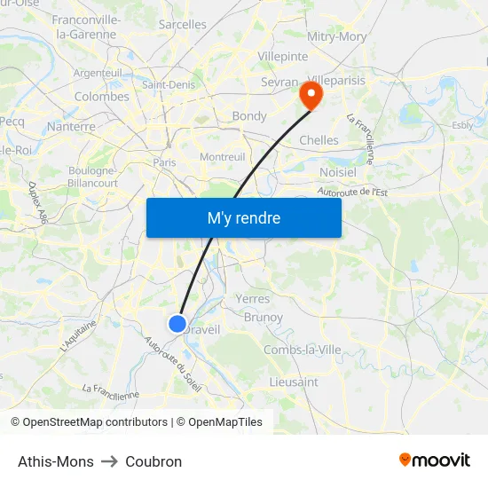 Athis-Mons to Coubron map