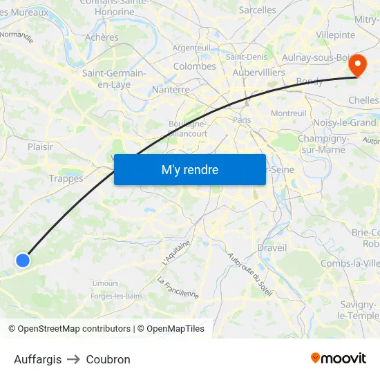 Auffargis to Coubron map