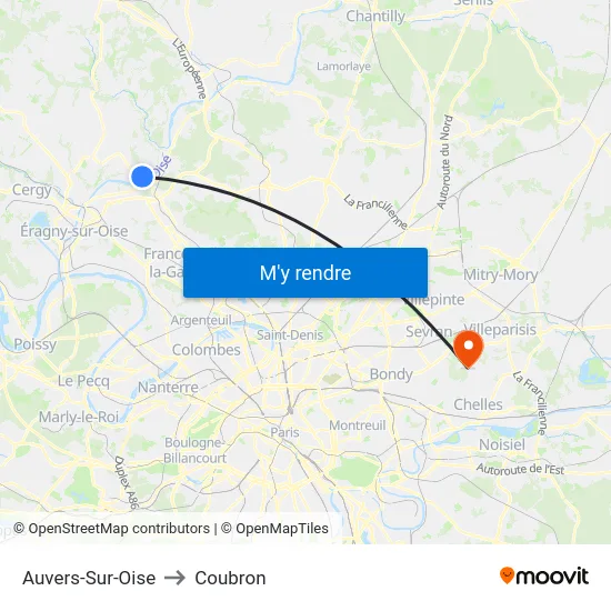 Auvers-Sur-Oise to Coubron map