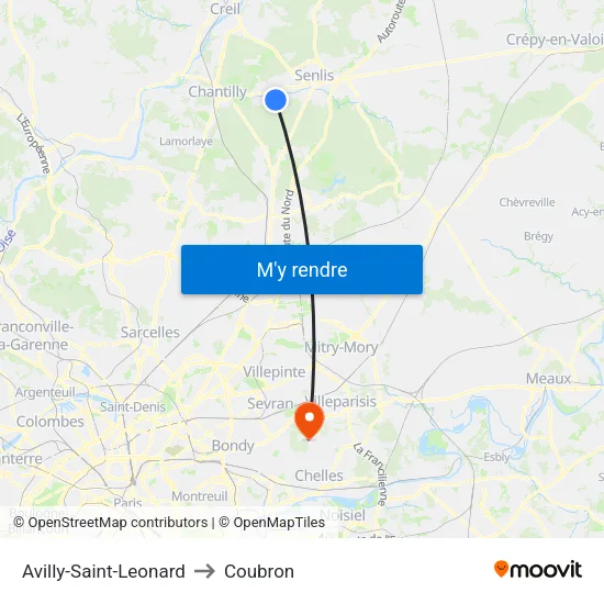 Avilly-Saint-Leonard to Coubron map