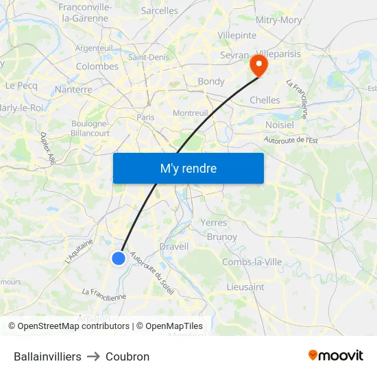 Ballainvilliers to Coubron map