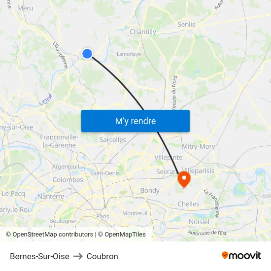 Bernes-Sur-Oise to Coubron map