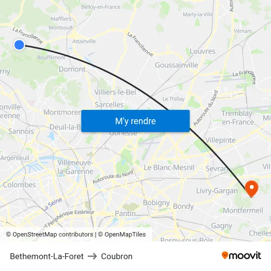 Bethemont-La-Foret to Coubron map