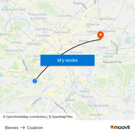 Bievres to Coubron map