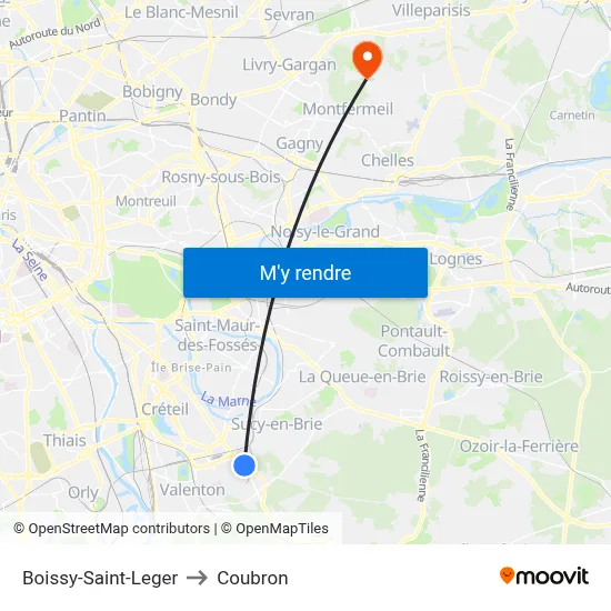 Boissy-Saint-Leger to Coubron map