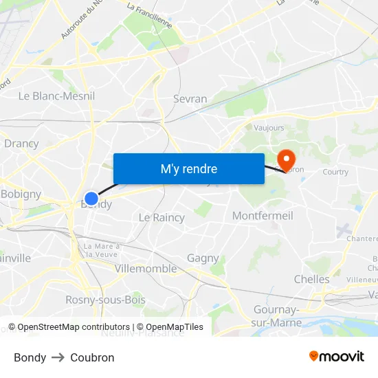 Bondy to Coubron map