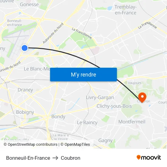 Bonneuil-En-France to Coubron map