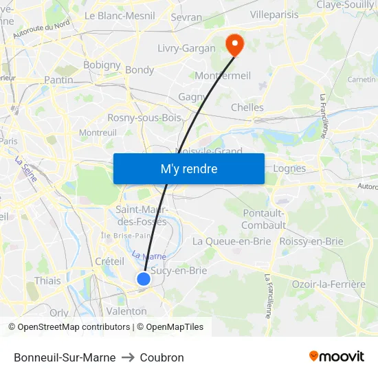 Bonneuil-Sur-Marne to Coubron map
