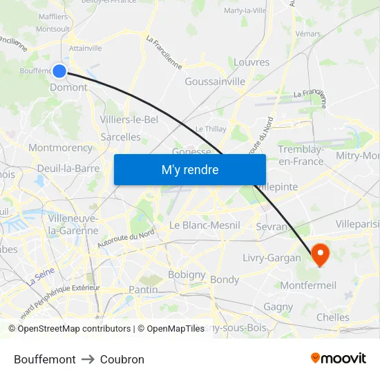 Bouffemont to Coubron map