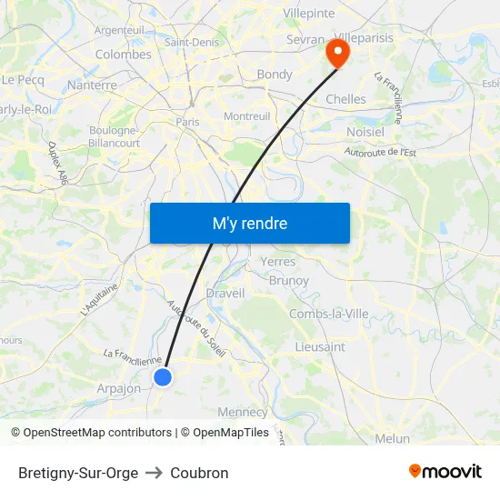 Bretigny-Sur-Orge to Coubron map