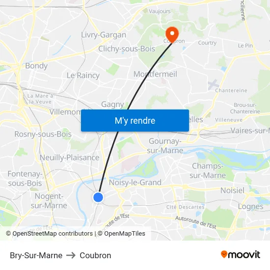 Bry-Sur-Marne to Coubron map