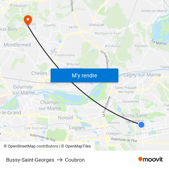 Bussy-Saint-Georges to Coubron map