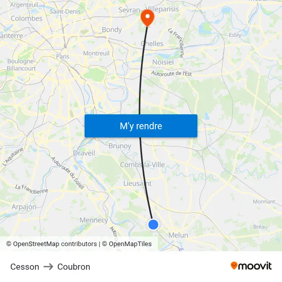Cesson to Coubron map