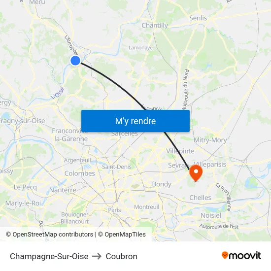 Champagne-Sur-Oise to Coubron map