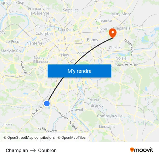 Champlan to Coubron map