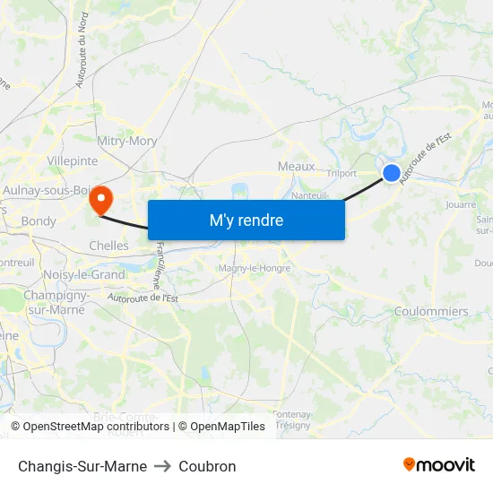 Changis-Sur-Marne to Coubron map
