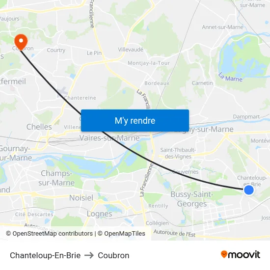 Chanteloup-En-Brie to Coubron map