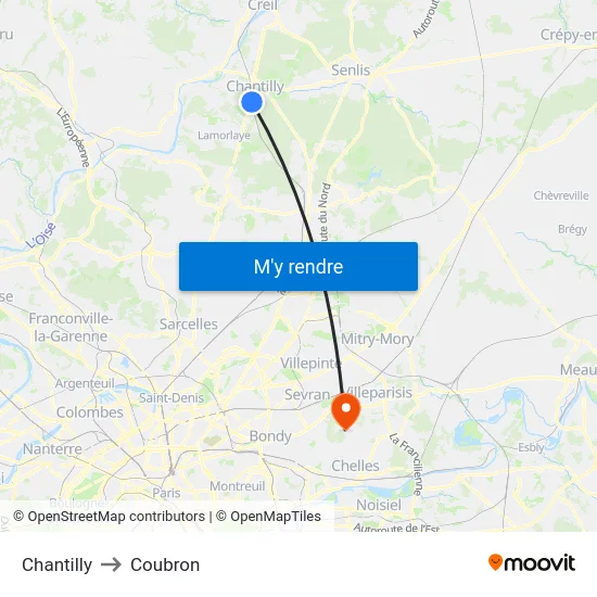 Chantilly to Coubron map