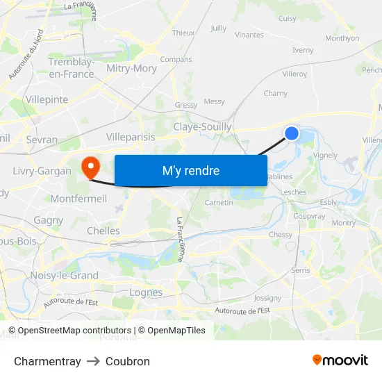 Charmentray to Coubron map