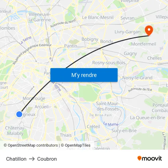 Chatillon to Coubron map