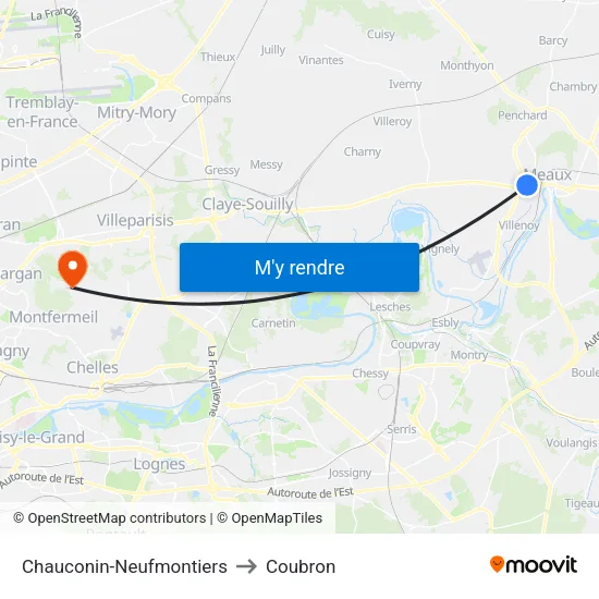 Chauconin-Neufmontiers to Coubron map