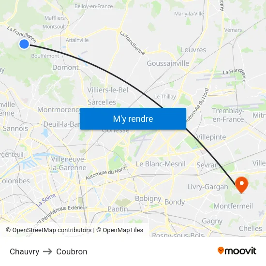 Chauvry to Coubron map