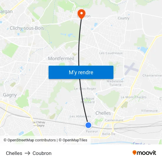 Chelles to Coubron map