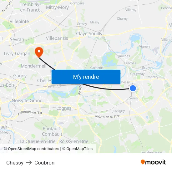 Chessy to Coubron map