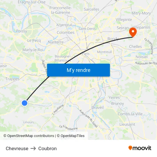 Chevreuse to Coubron map