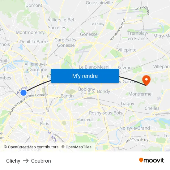 Clichy to Coubron map