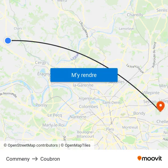 Commeny to Coubron map