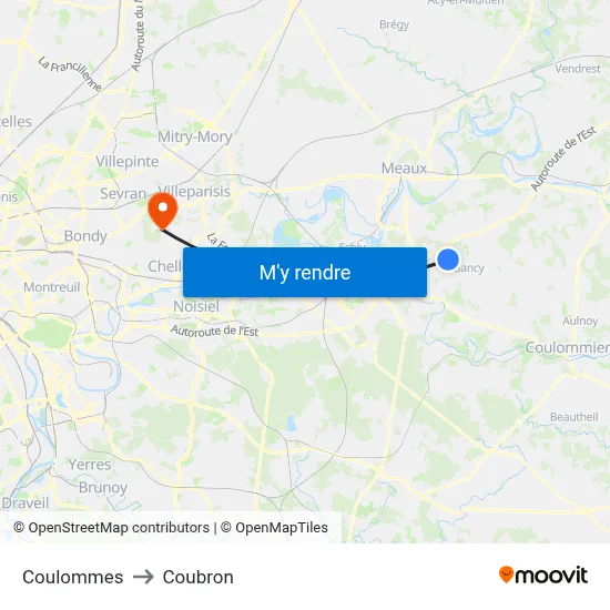 Coulommes to Coubron map