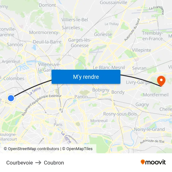 Courbevoie to Coubron map
