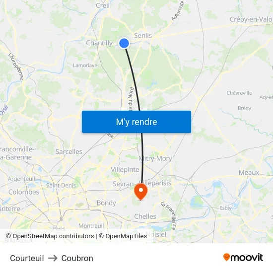 Courteuil to Coubron map