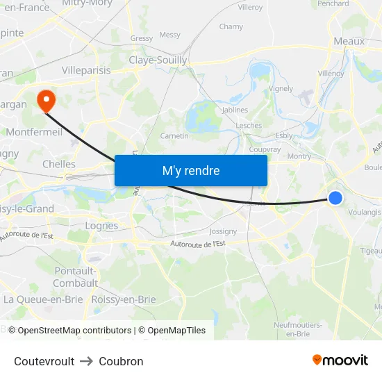 Coutevroult to Coubron map