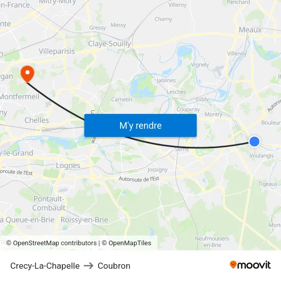 Crecy-La-Chapelle to Coubron map