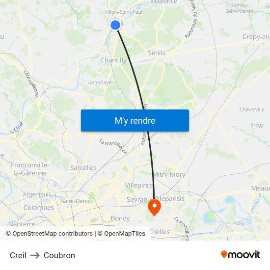 Creil to Coubron map