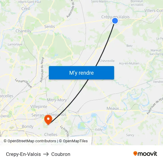 Crepy-En-Valois to Coubron map