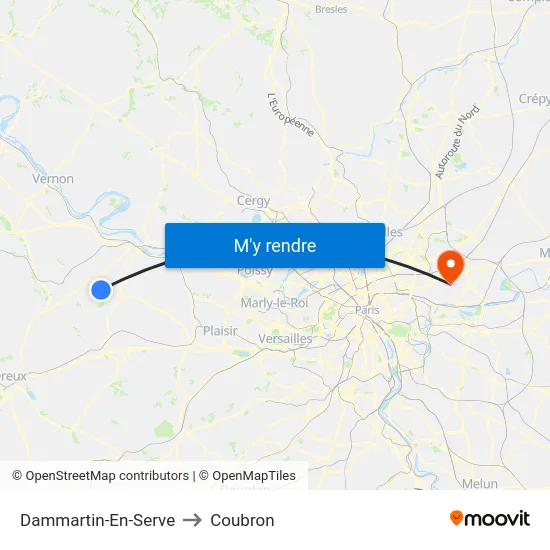 Dammartin-En-Serve to Coubron map