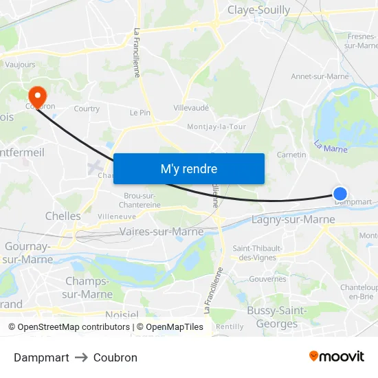 Dampmart to Coubron map