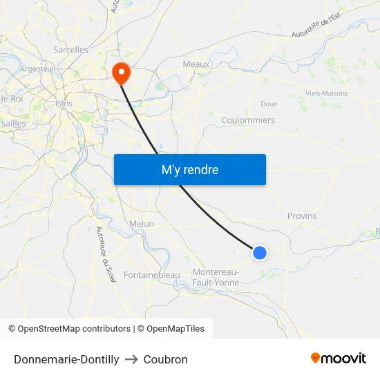 Donnemarie-Dontilly to Coubron map