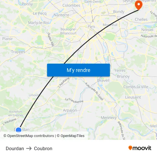 Dourdan to Coubron map
